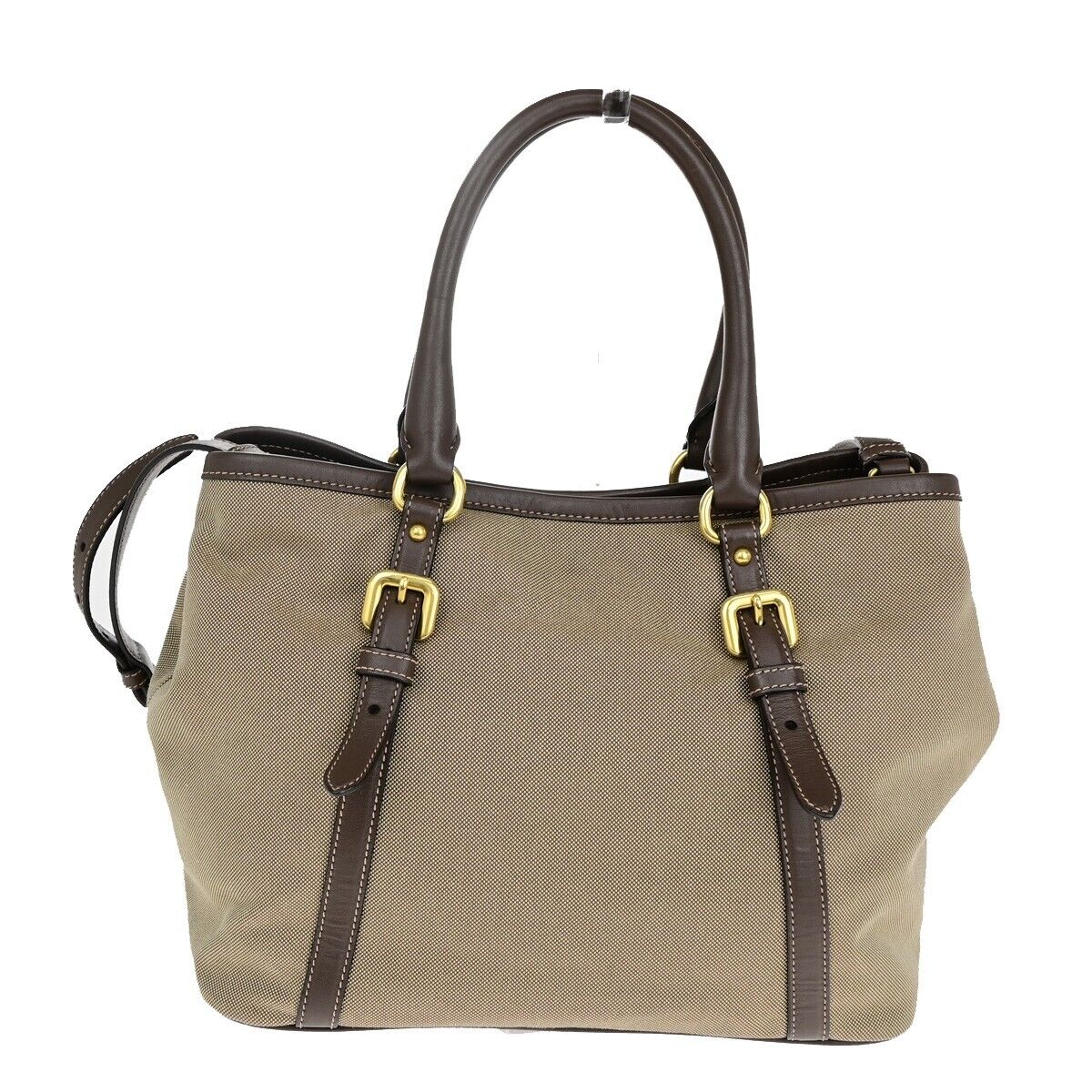 PRADA MILANO Logo Jacquard 2Way Shoulder Hand Bag Canvas Leather KI BN 70EB676
