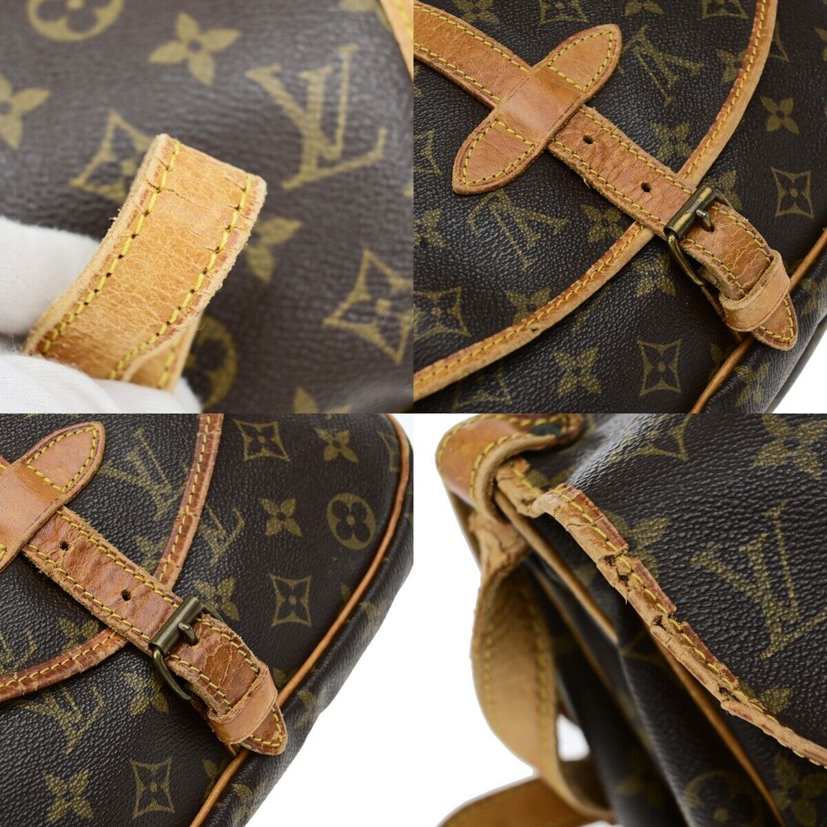 LOUIS VUITTON Logo Saumur 30 Shoulder Bag Monogram Leather Brown M42256 61ED964