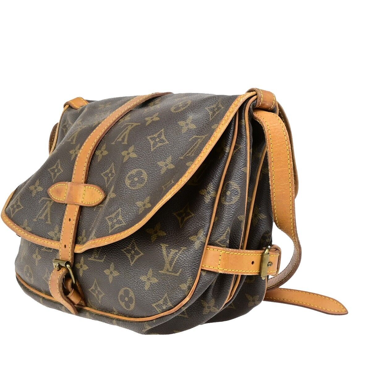 LOUIS VUITTON Logo Saumur 30 Shoulder Bag Monogram Leather Brown M42256 88ED062