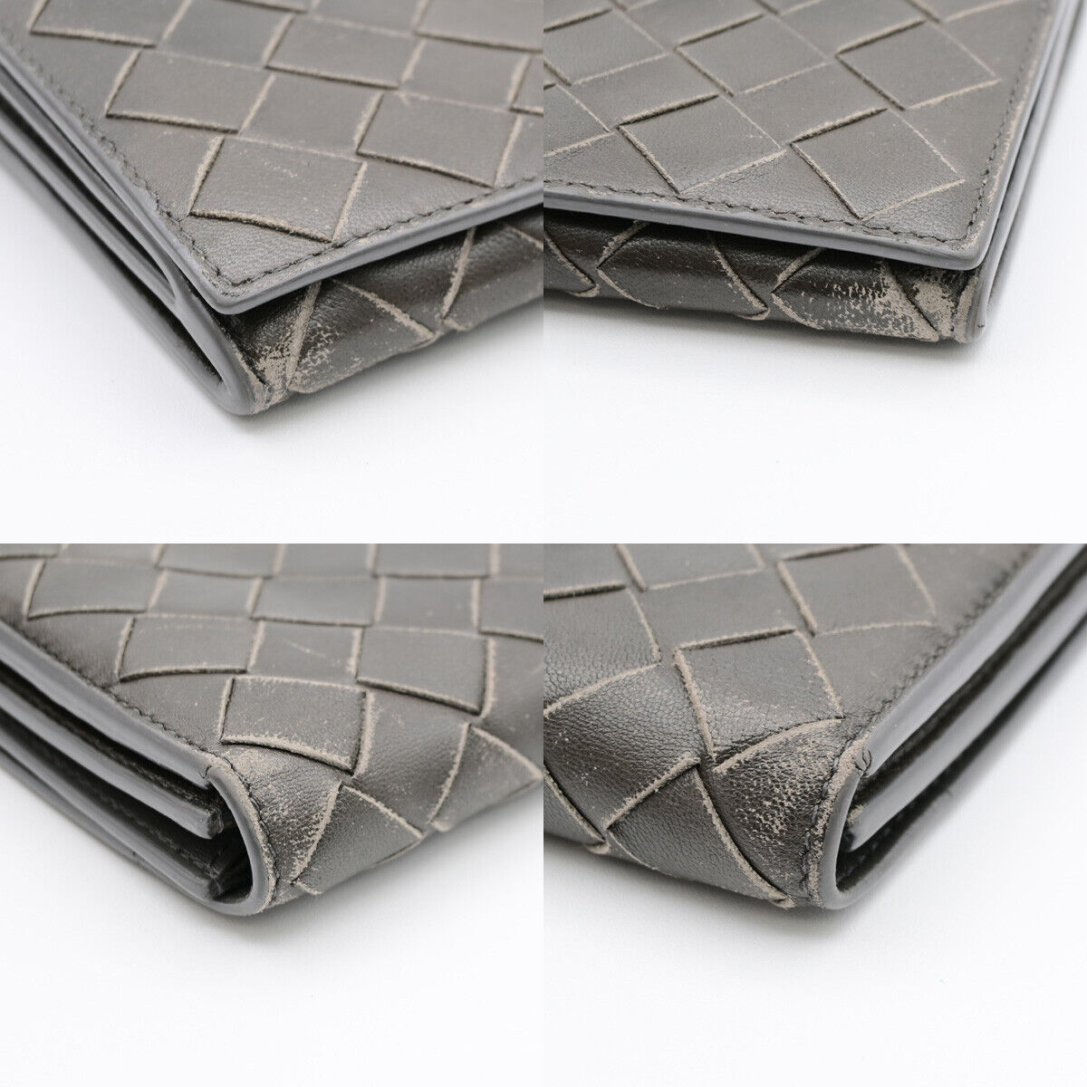 BOTTEGA VENETA Logo Intrecciato Long Bifold Wallet Purse Leather Gray 02YE808