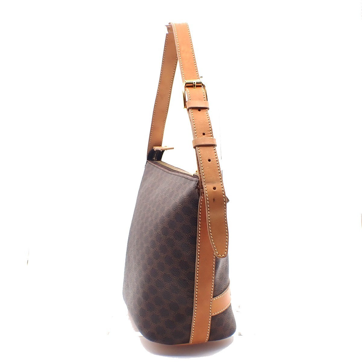 CELINE Logo Macadam Pattern Shoulder Bag PVC Leather Brown GHW Italy 33KC954