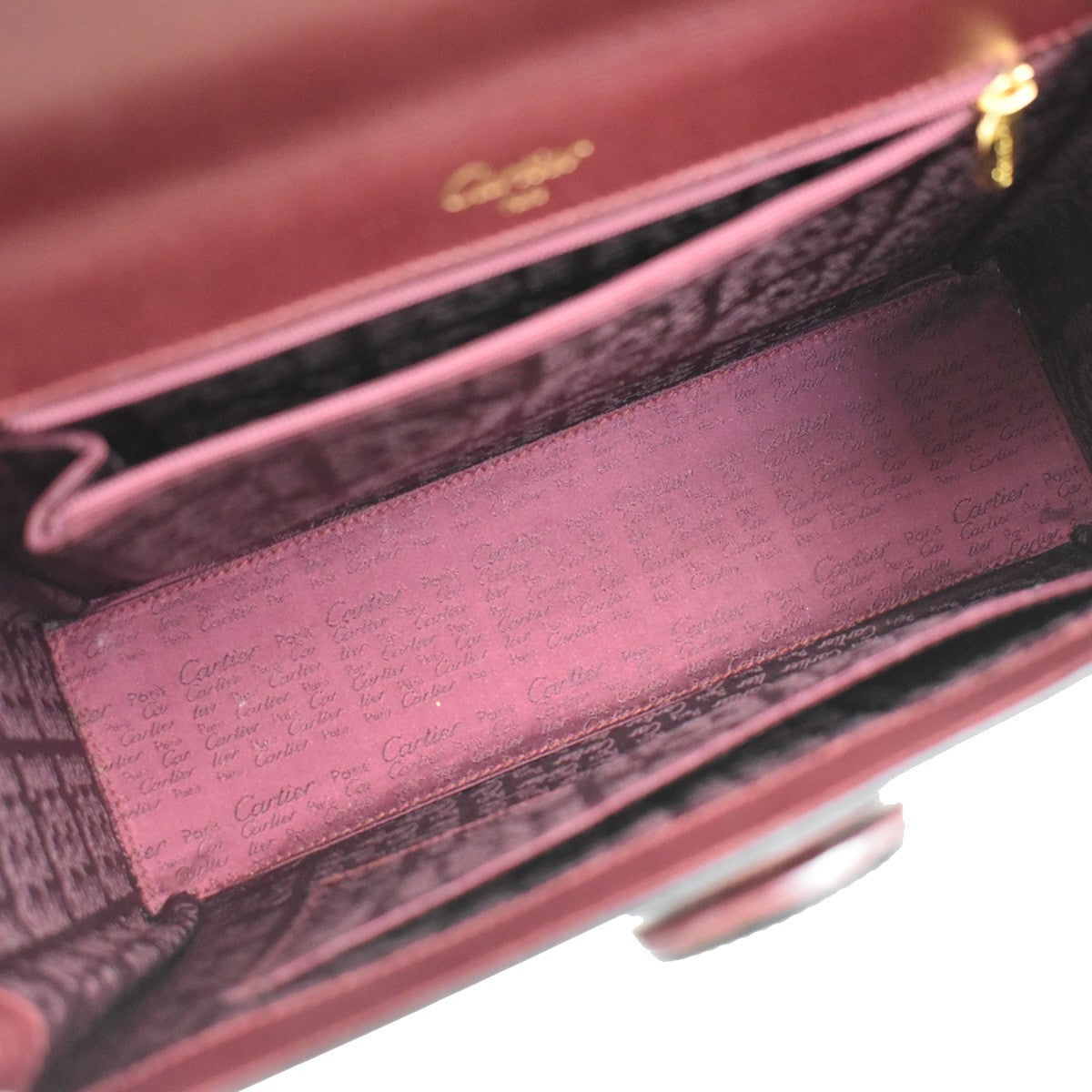 CARTIER 2C Logos Hand Bag Leather Red Gold-Plated Made In Spain 78KB311