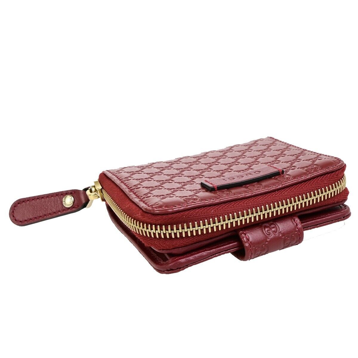 GUCCI Micro Guccissima GG Pattern Bifold Zipper Wallet Leather Red 34FB312