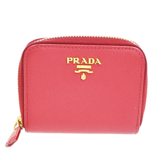 PRADA Zip Around Coin Case Compact Wallet Saffiano Leather Red Italy 37MA483