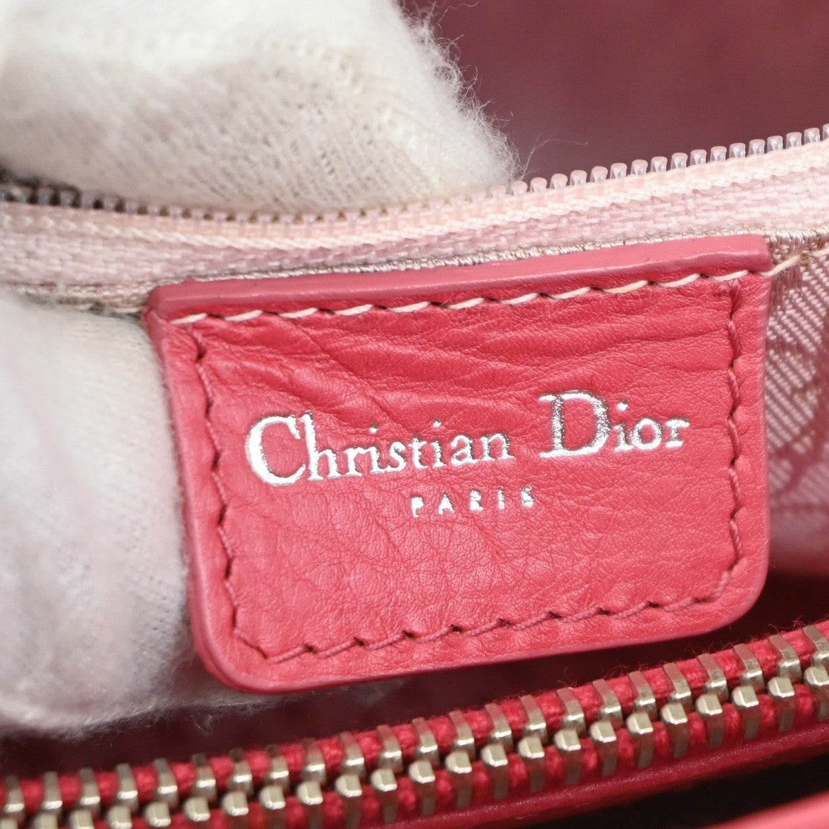 CHRISTIAN DIOR Lady Cannage Shoulder Tote Bag Leather Pink SHW 75TA300