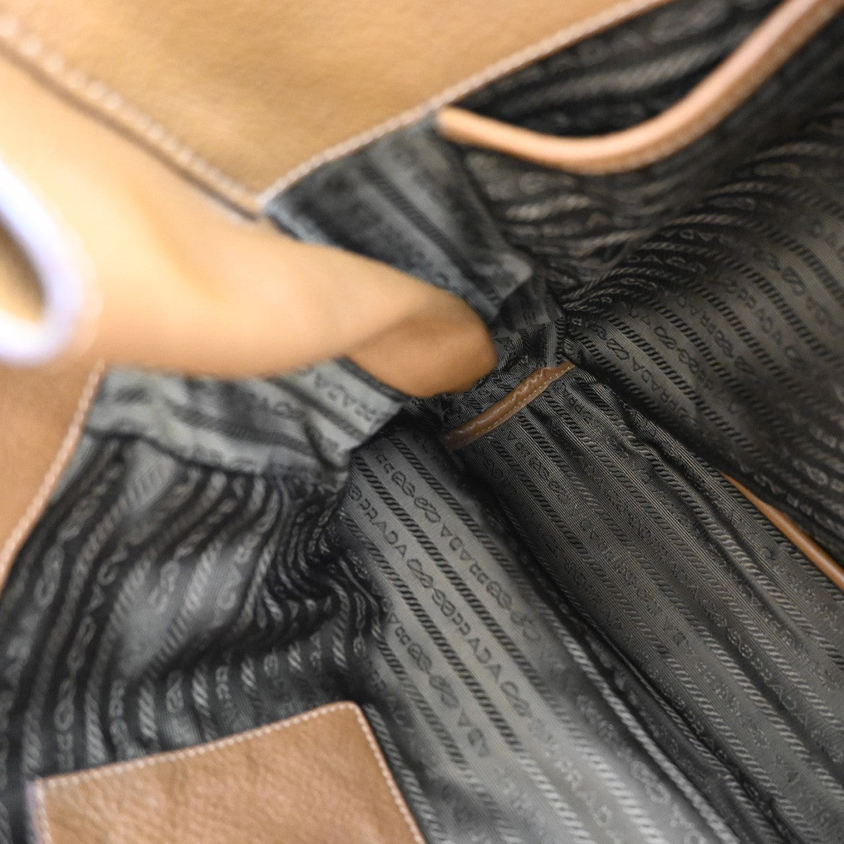 PRADA Logo Side Zip Shoulder Hand Tote Bag Leather Brown GHW 21KP487