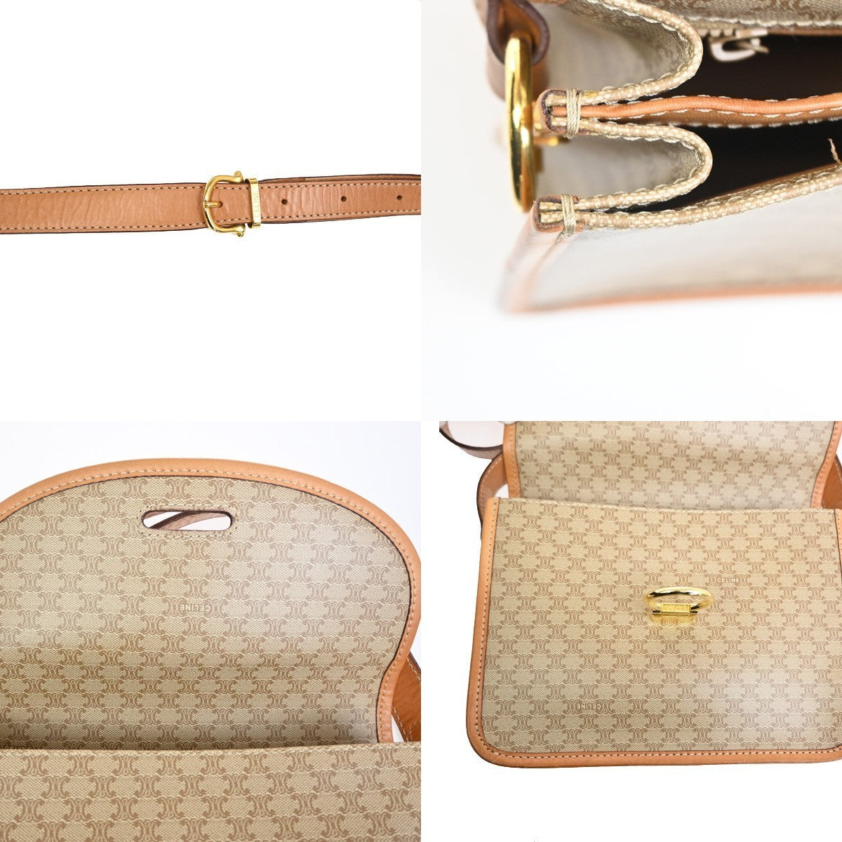 CELINE Logo Macadam Pattern Shoulder Bag PVC Leather Beige Italy 83MA283