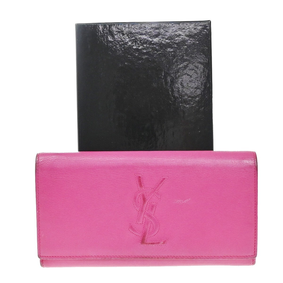 YVES SAINT LAURENT YSL Logo Long Zipper Wallet Leather Pink 66EE518
