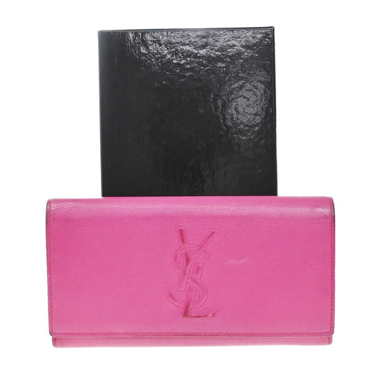 YVES SAINT LAURENT YSL Logo Long Zipper Wallet Leather Pink 66EE518
