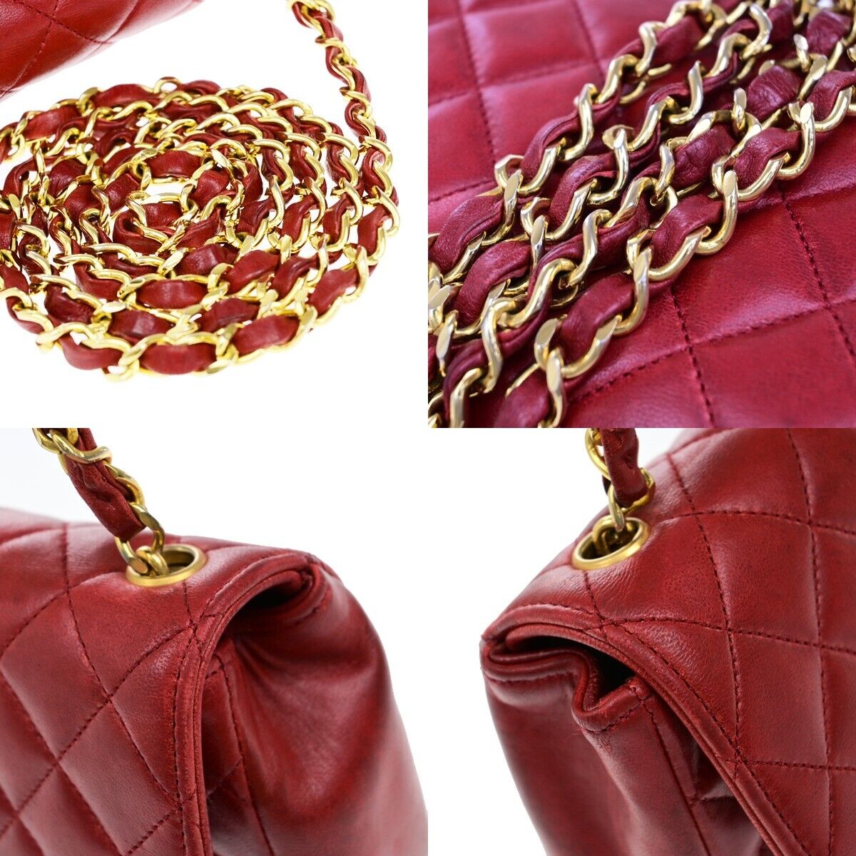 CHANEL CC Mini Matelasse Chain Shoulder Bag Leather Red GHW Vintage 696RF204