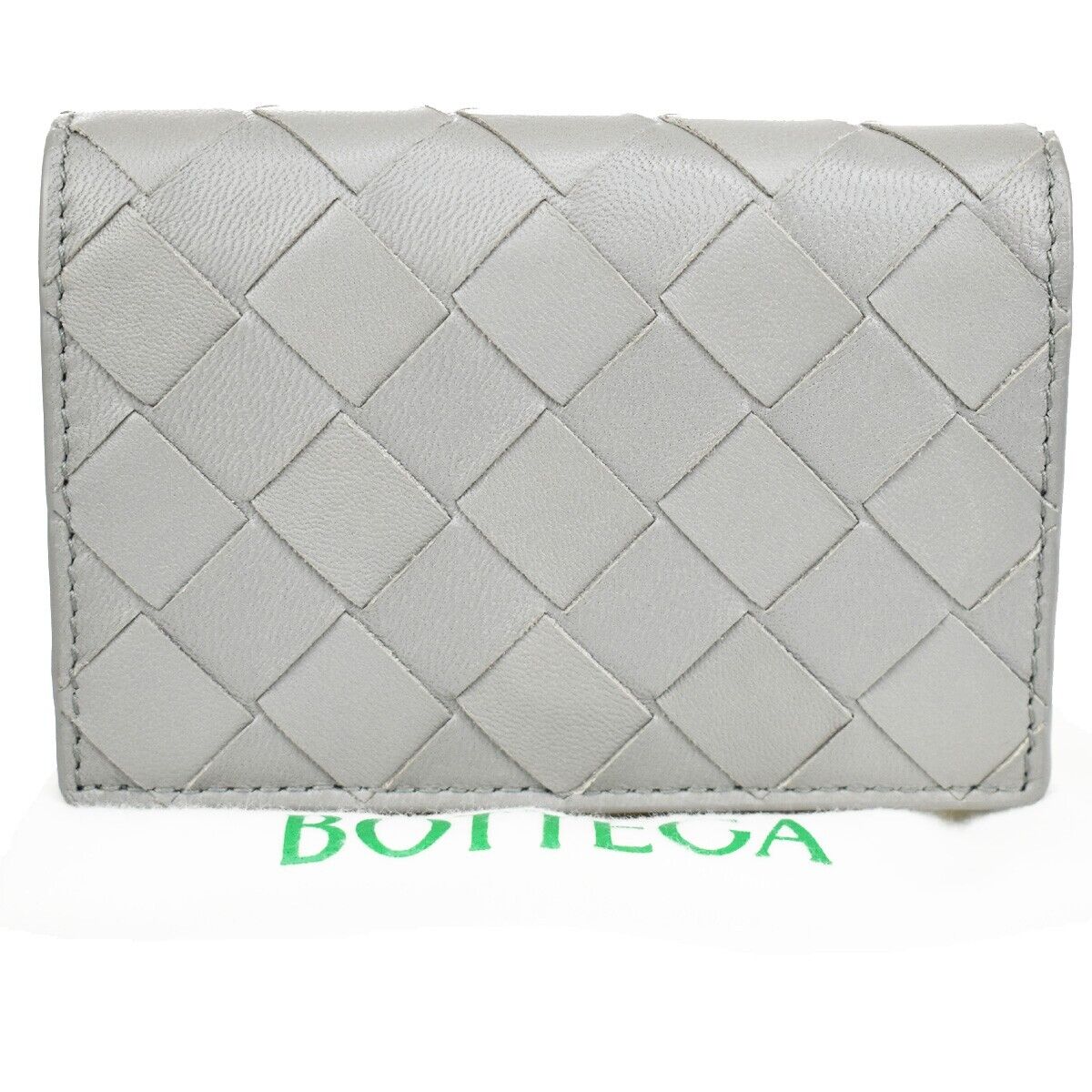 BOTTEGA VENETA Logo Intrecciato Bifold Card Case Leather Gray Italy 65RC264