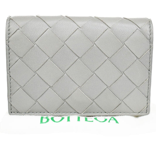 BOTTEGA VENETA Logo Intrecciato Bifold Card Case Leather Gray Italy 65RC264