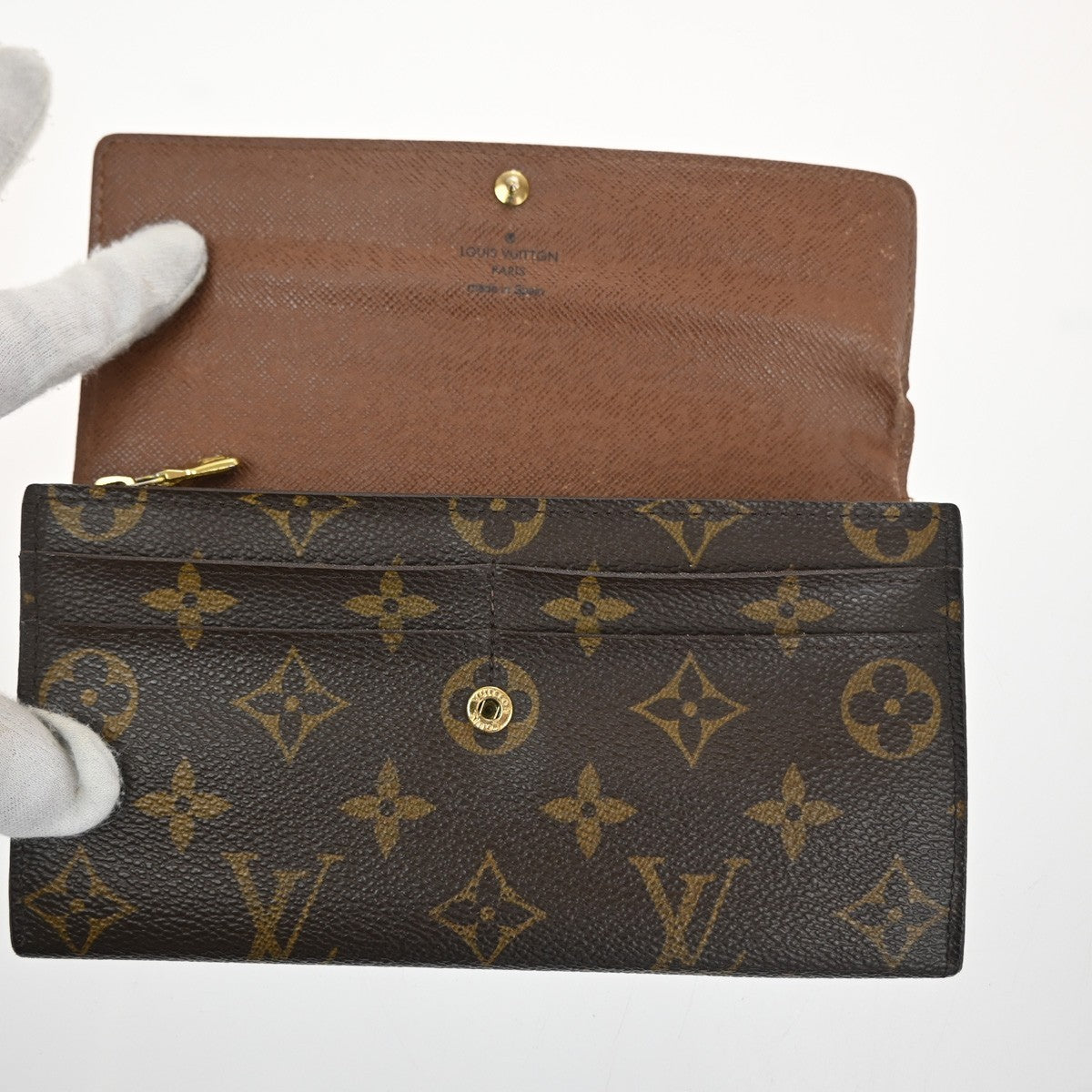 LOUIS VUITTON LV Logo 2 Set Bifold Wallet Monogram Leather Brown 65KC913