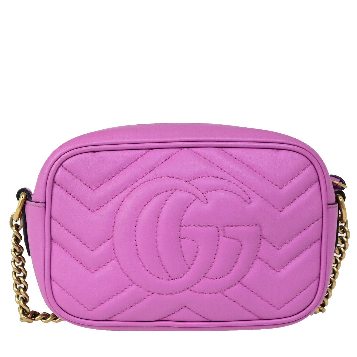 GUCCI GG Marmont Mini Quilting Chain Shoulder Bag Leather Pink GHW 21YG468