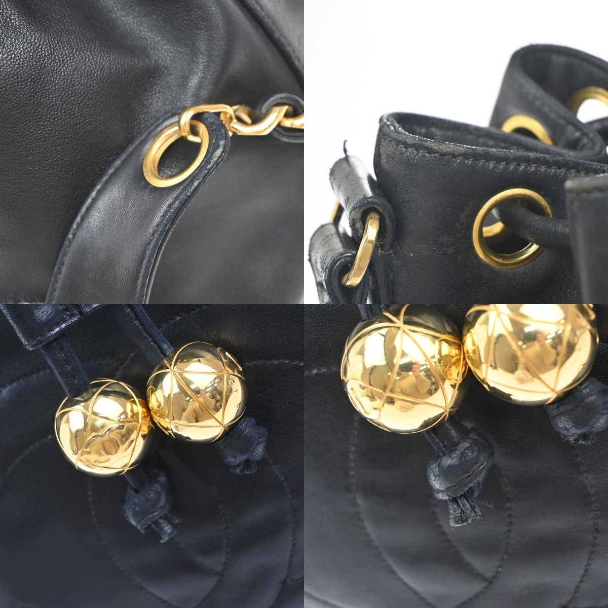 CHANEL CC Logo Drawstring Mini Chain Shoulder Bag Leather Black Vintage 40RP062