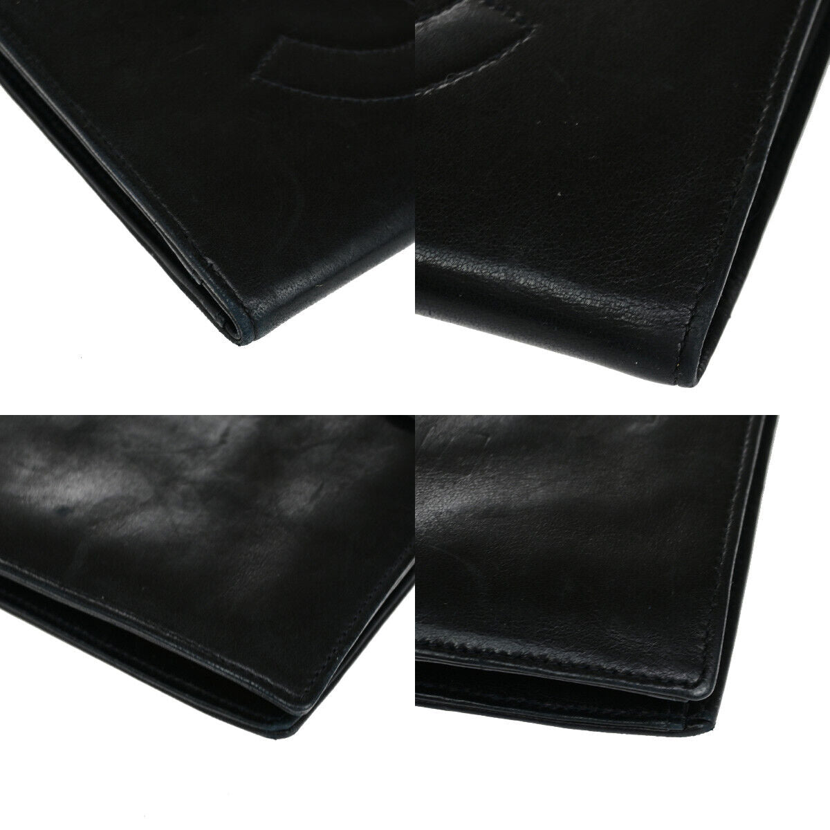 CHANEL CC Logo Long Bifold Wallet Purse Leather Black GHW Vintage 66RJ939