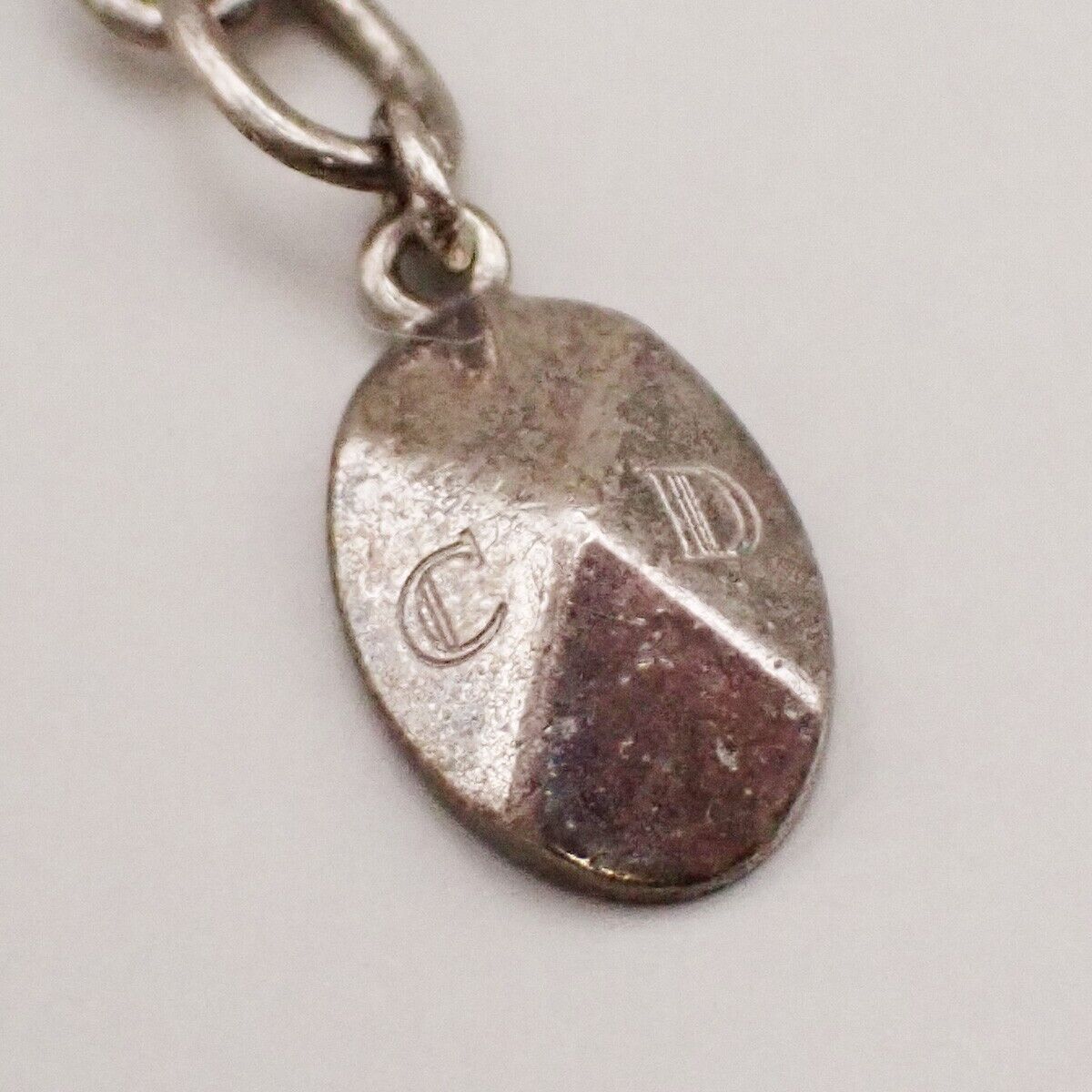 CHRISTIAN DIOR CD Logo Rhinestone Pendant Necklace Charm Silver 05YG841