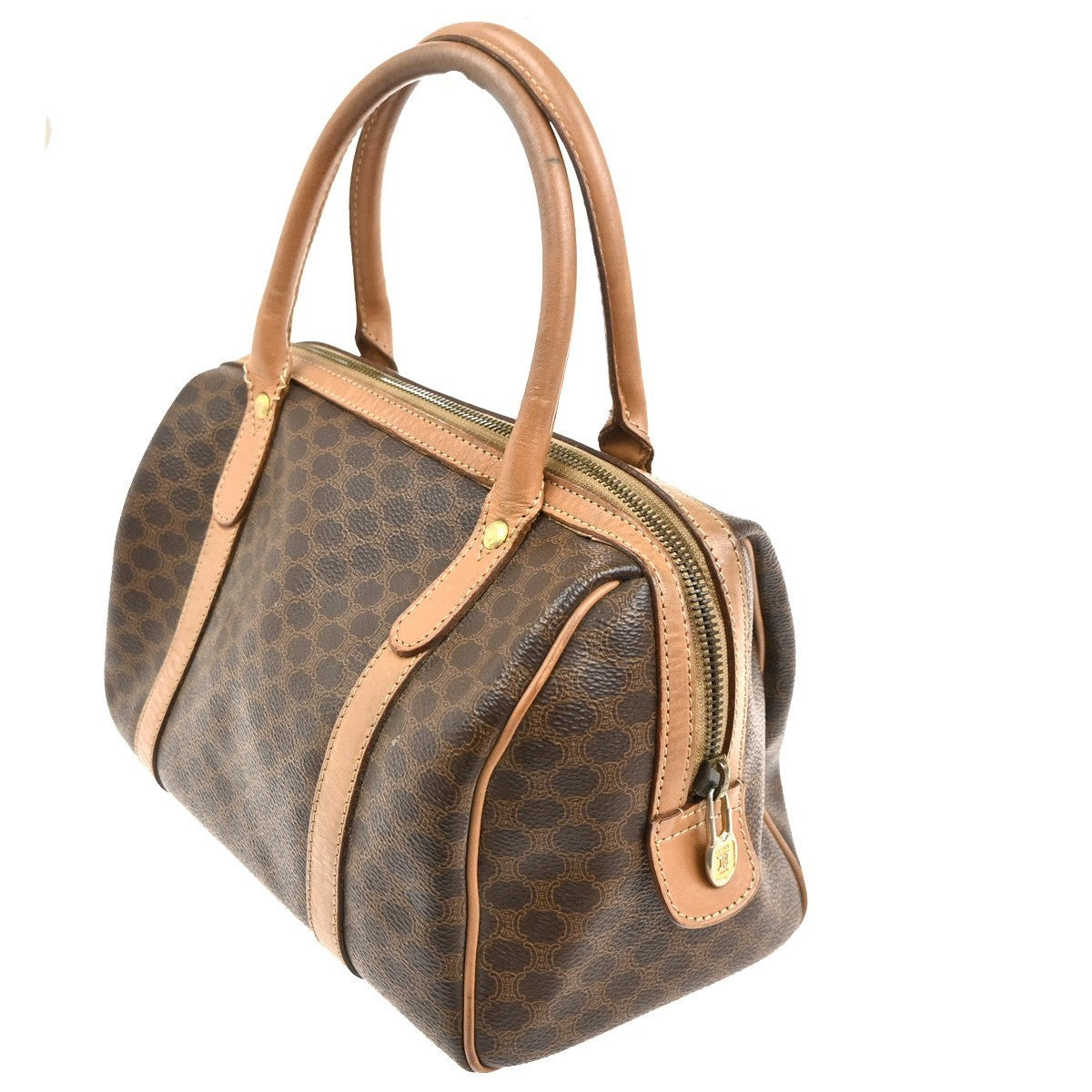 CELINE Logo Macadam Pattern Handbag PVC Leather Brown GHW Italy 63CA648