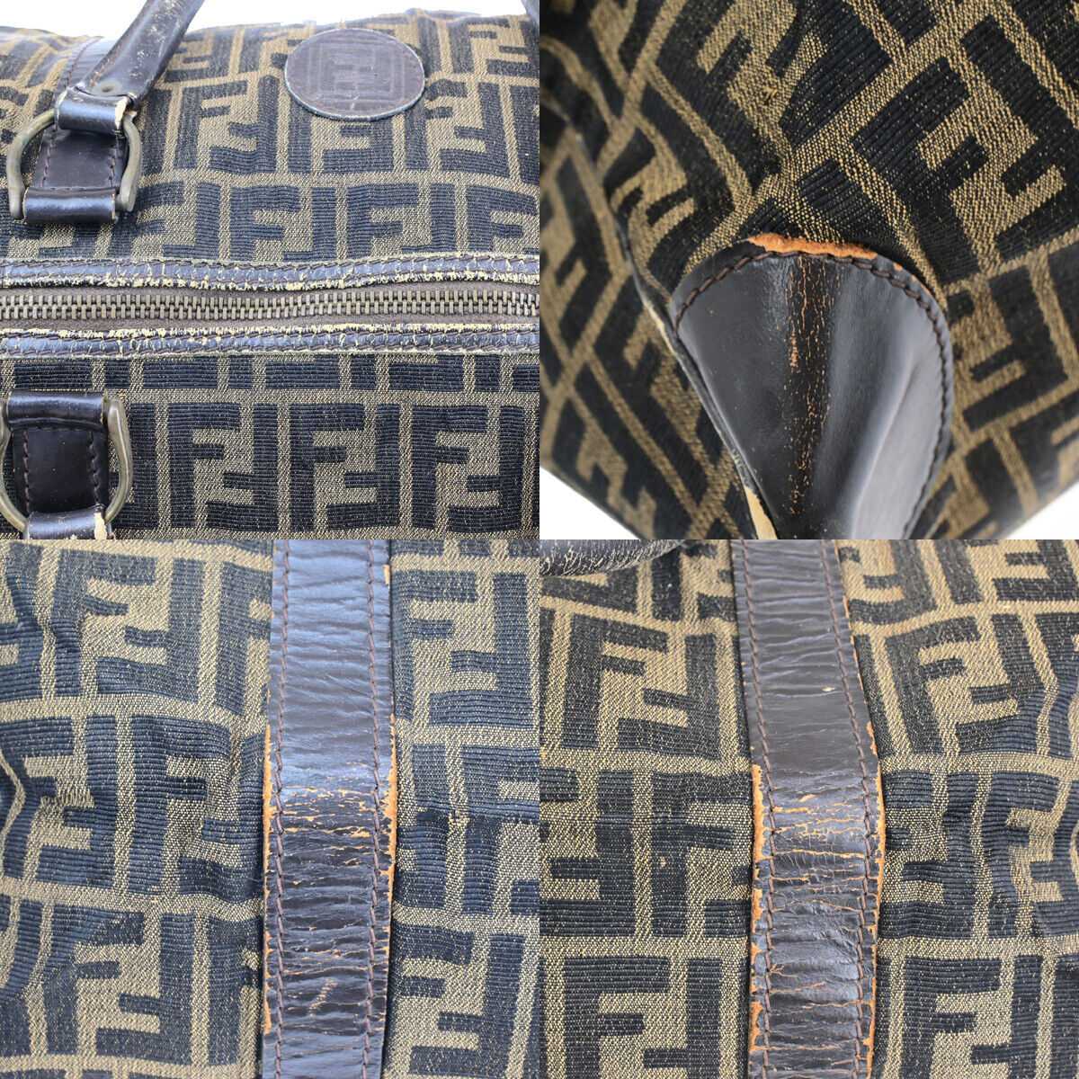 FENDI Logo Zucca Pattern Travel Hand Bag Canvas Leather Brown Italy 01SJ086