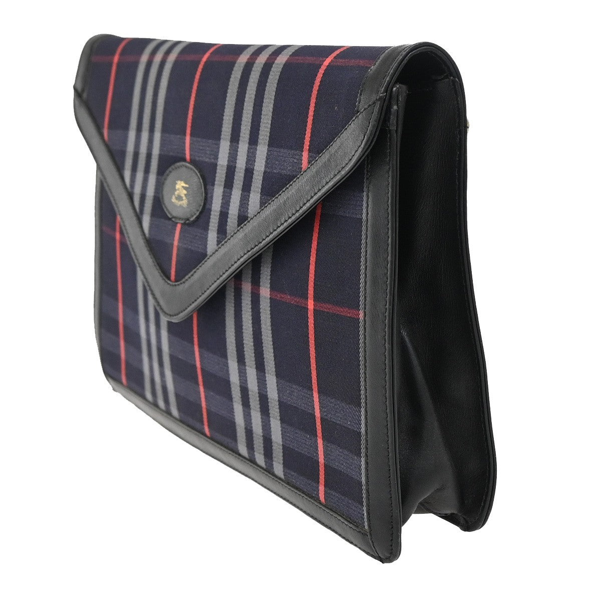 Burberrys Logo Clutch Bag Nova Check Canvas Leather Navy Blue Black 01EF823
