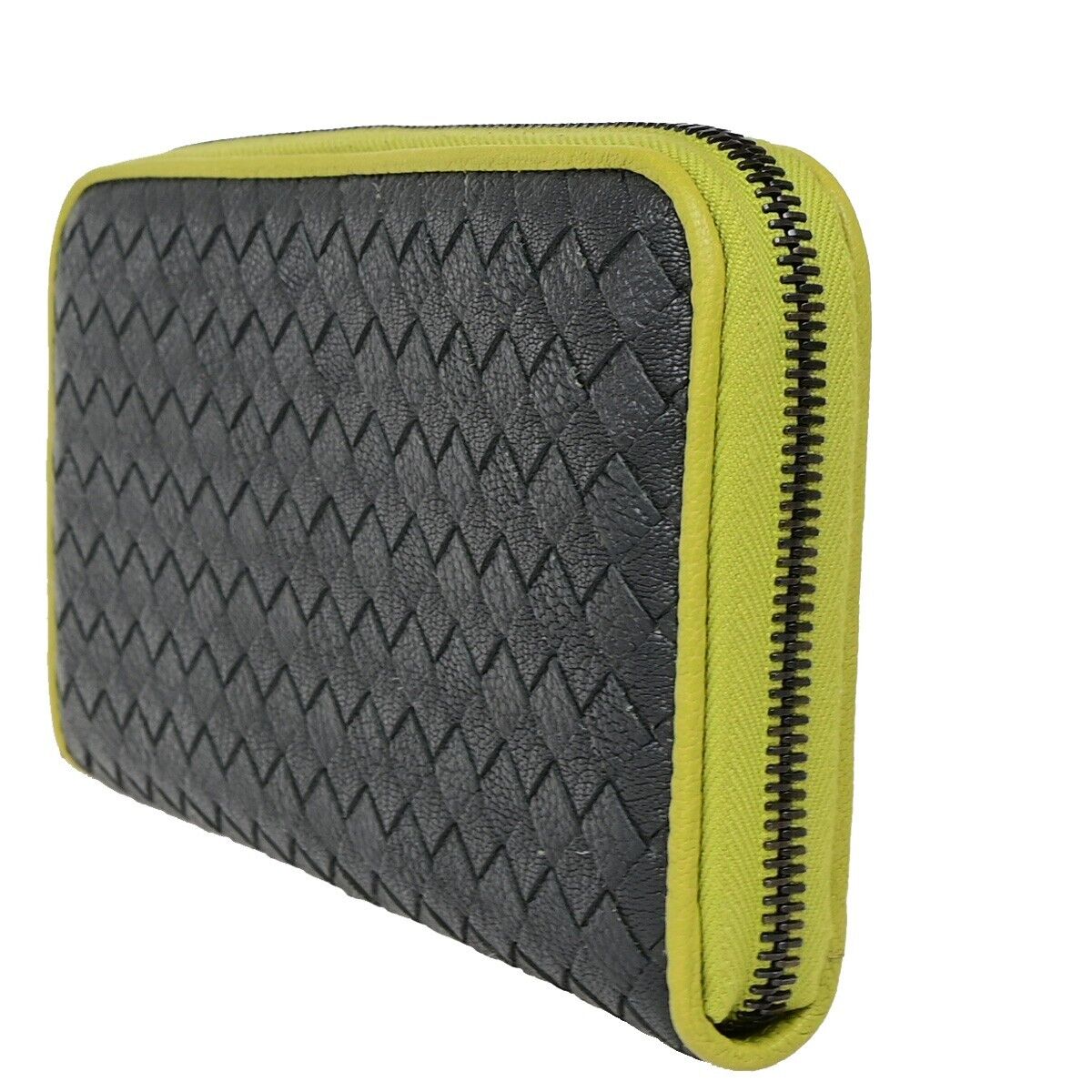 BOTTEGA VENETA Intrecciato Long Zipper Around Wallet Purse Leather Gray 35FB179