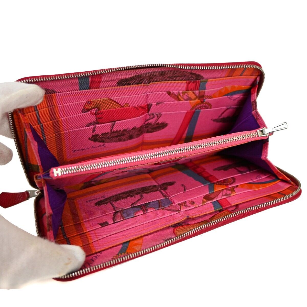 HERMES Azap Silk In Long Zipper Wallet Purse Veau Epsom Leather Red SHW 35YD351