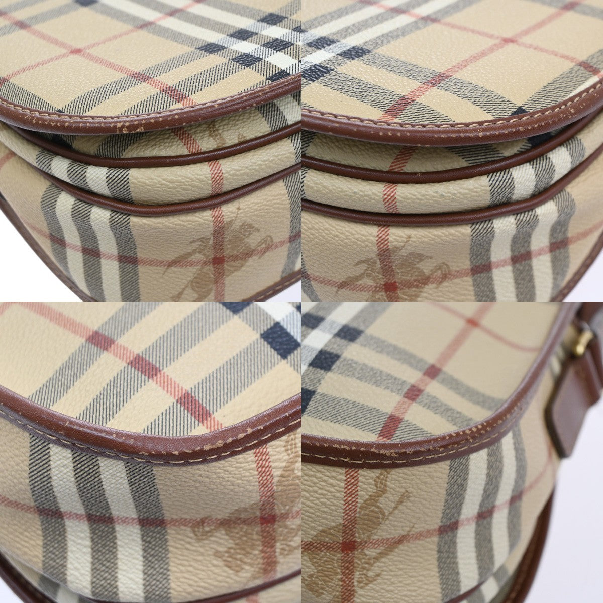 BURBERRY Nova Check Pattern Shoulder Bag PVC Leather Beige Italy GHW 35RL999