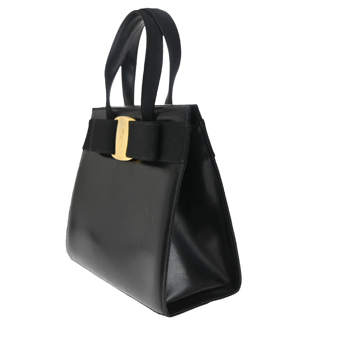 SALVATORE FERRAGAMO Logo Vara Hand Bag Leather Canvas Black GHW Italy 64KB165