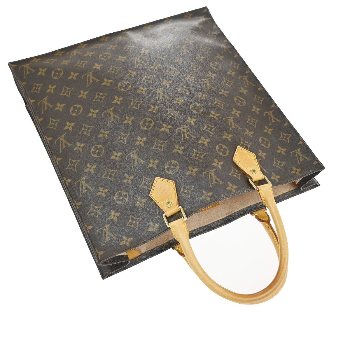 LOUIS VUITTON Logo Sac Plat Hand Tote Bag Monogram Leather Brown M51140 86KC402