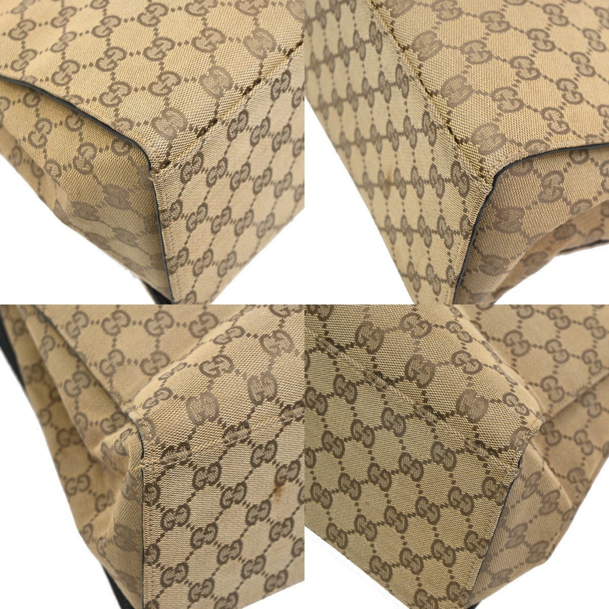 GUCCI Logo GG Pattern Hand Tote Bag Bamboo Canvas Leather Beige Italy 31TA687