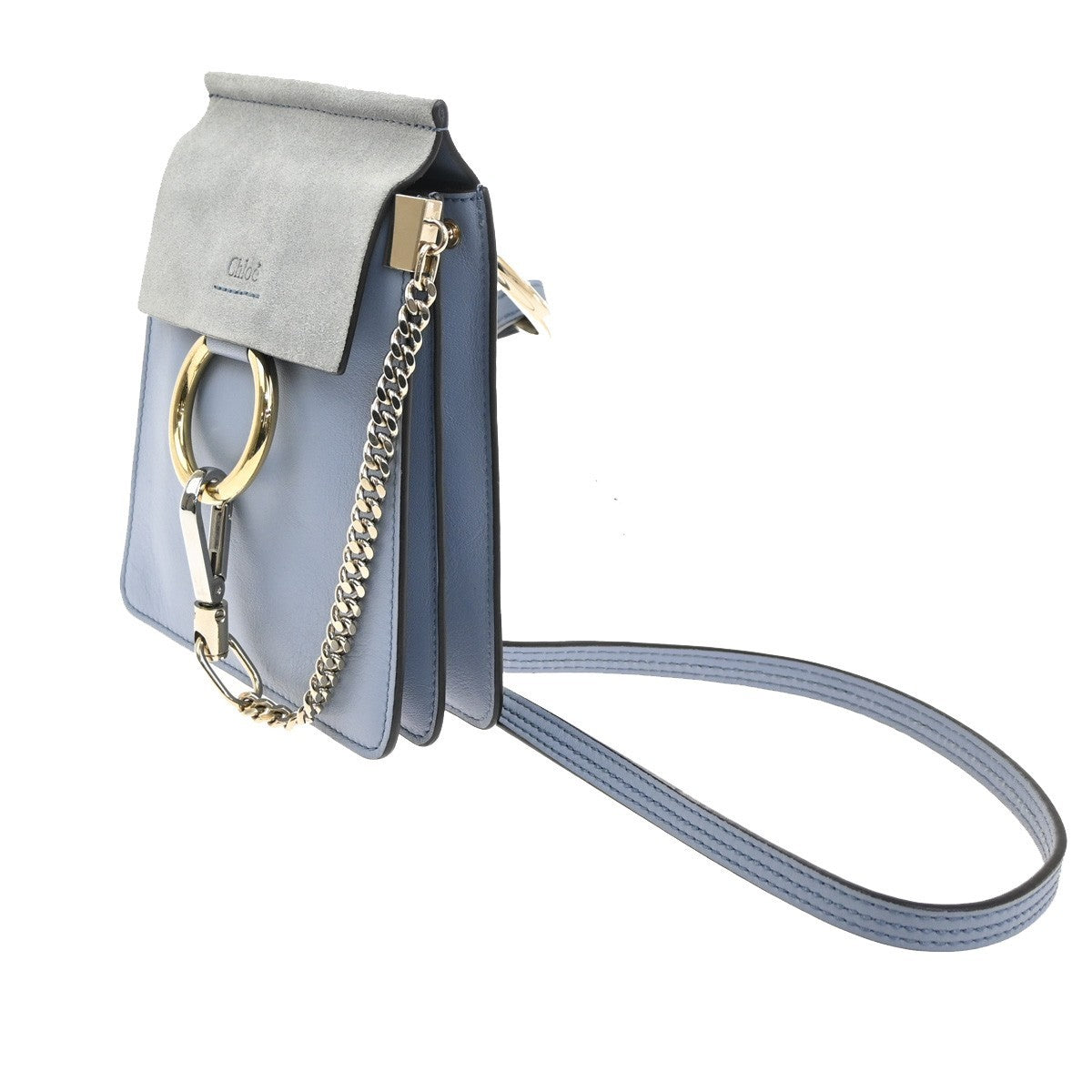 CHLOE Logo Faye Mini Crossbody Shoulder Bag Suede Leather Blue Spain GHW 38CA695