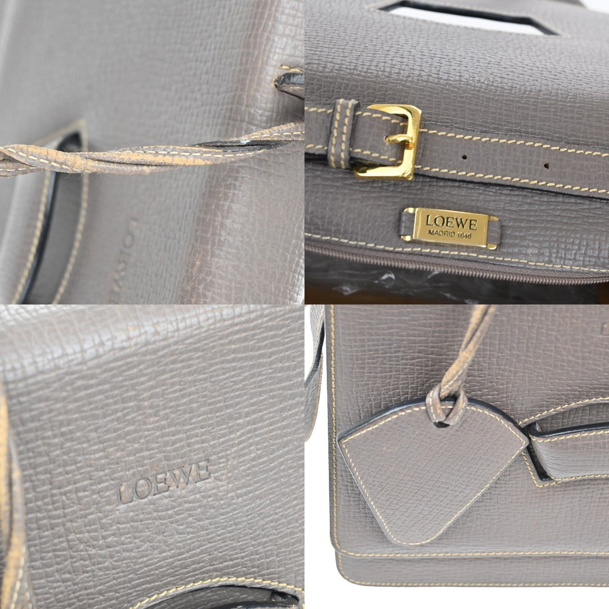 LOEWE Logo Barcelona 2Way Shoulder Bag Embossing Leather Purple GHW 86TA234