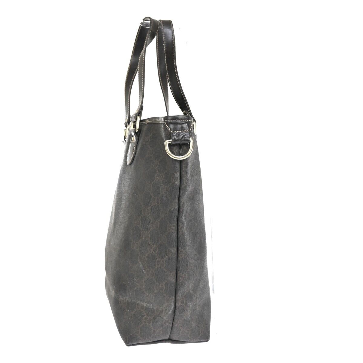 GUCCI Logo GG Pattern Shoulder Hand Tote Bag PVC Leather Brown Italy 66FA159