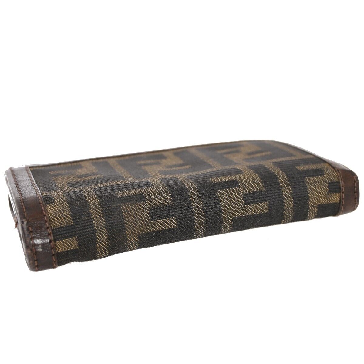 FENDI Logo Zucca Pattern Bifold Wallet Purse Canvas Leather Brown Italy 08HB292