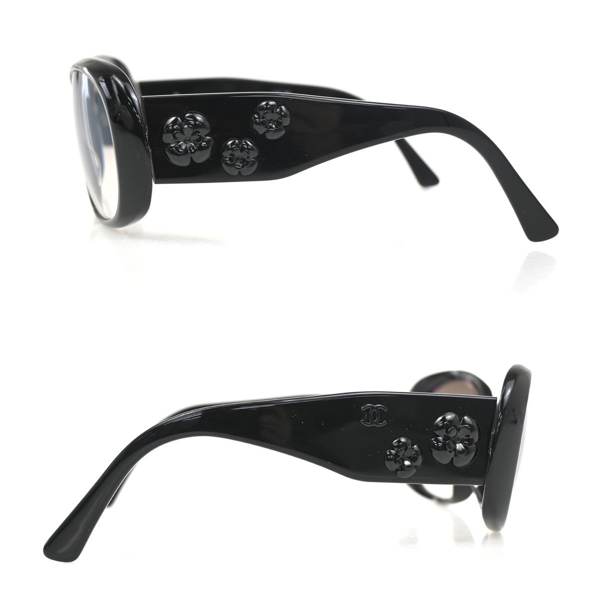 CHANEL CC Logo Camellia Sunglasses Eye Wear Plastic Black 5113 Italy 63ZA113