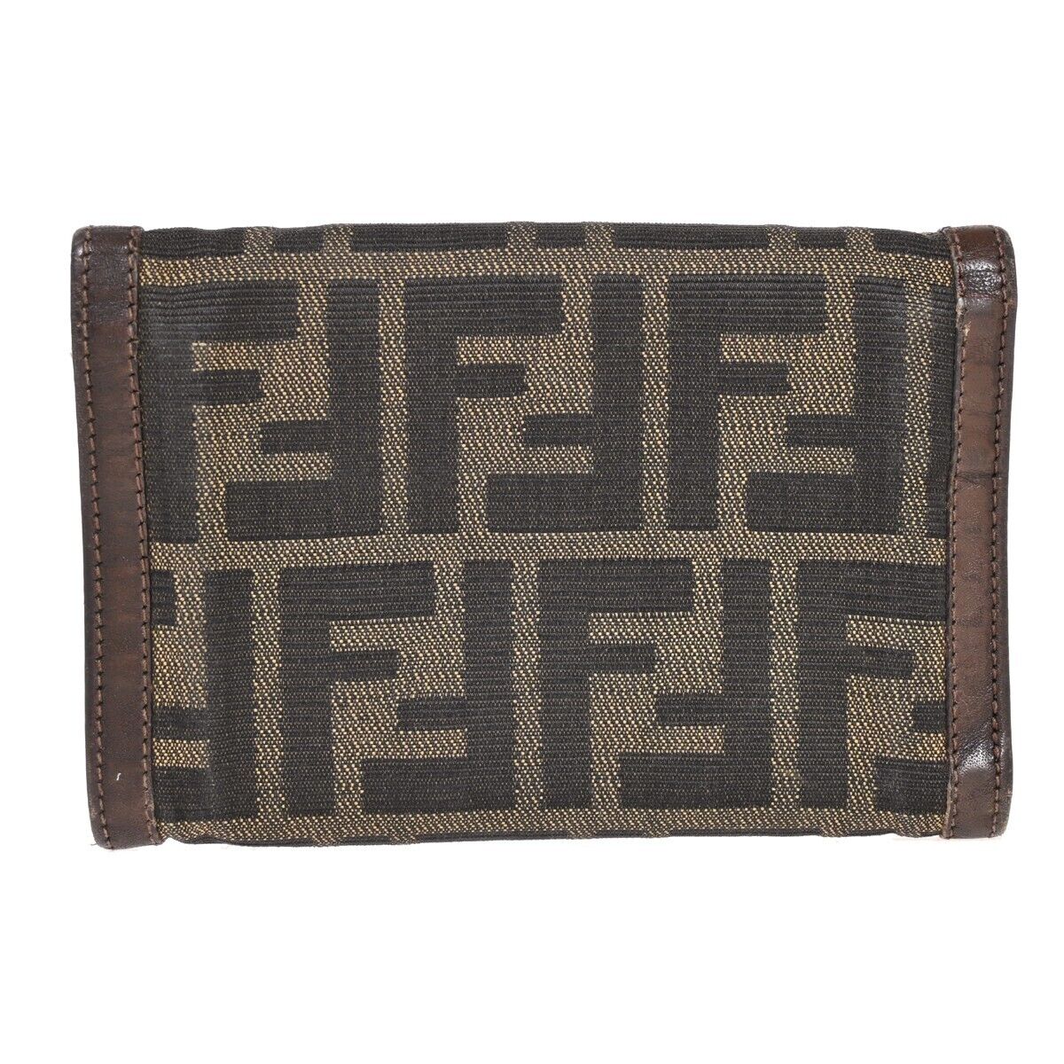 FENDI Logo Zucca Pattern Bifold Wallet Purse Canvas Leather Brown Italy 08HB292