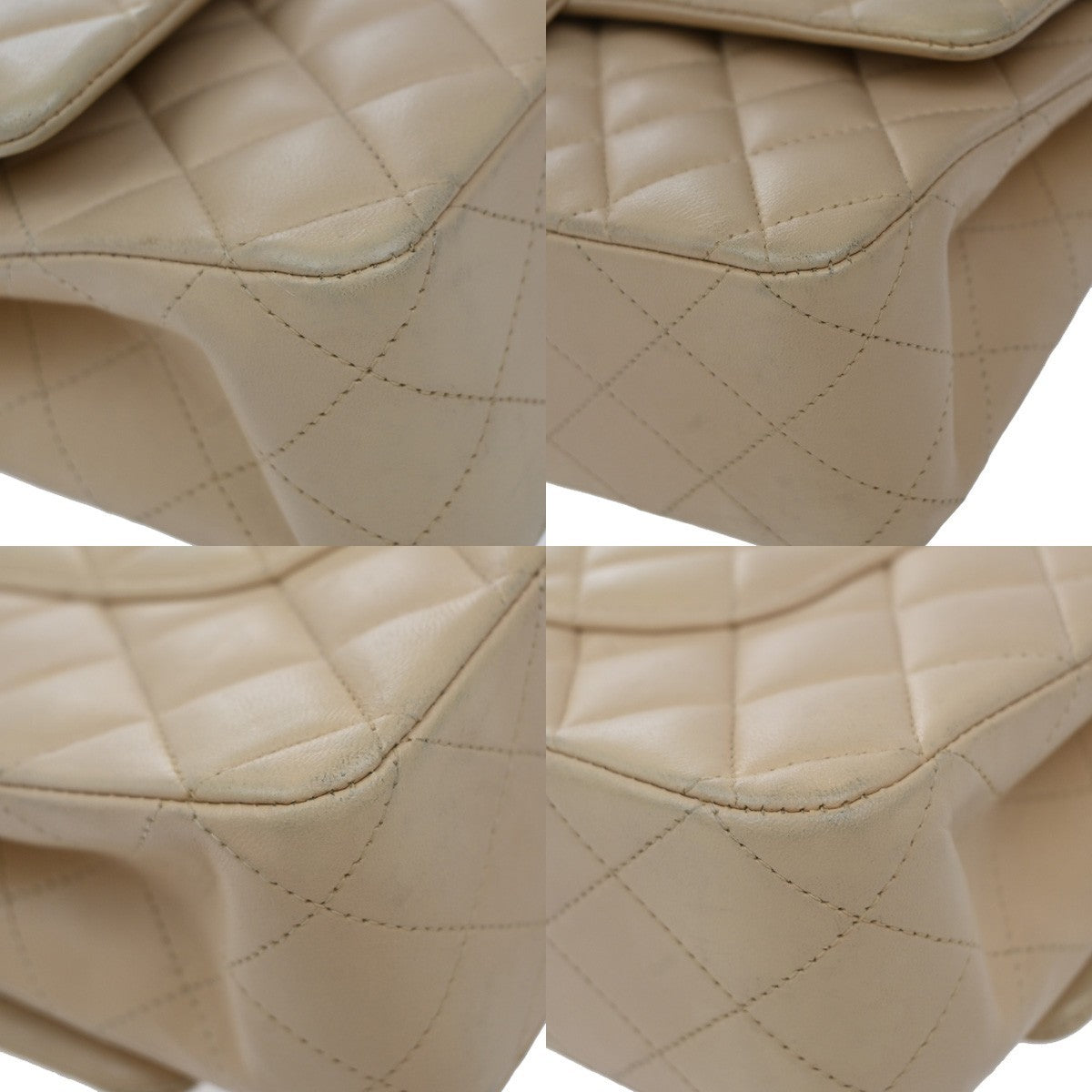 CHANEL CC Matelasse 25 Double Flap Chain Shoulder Bag Leather Beige GHW 827RF945