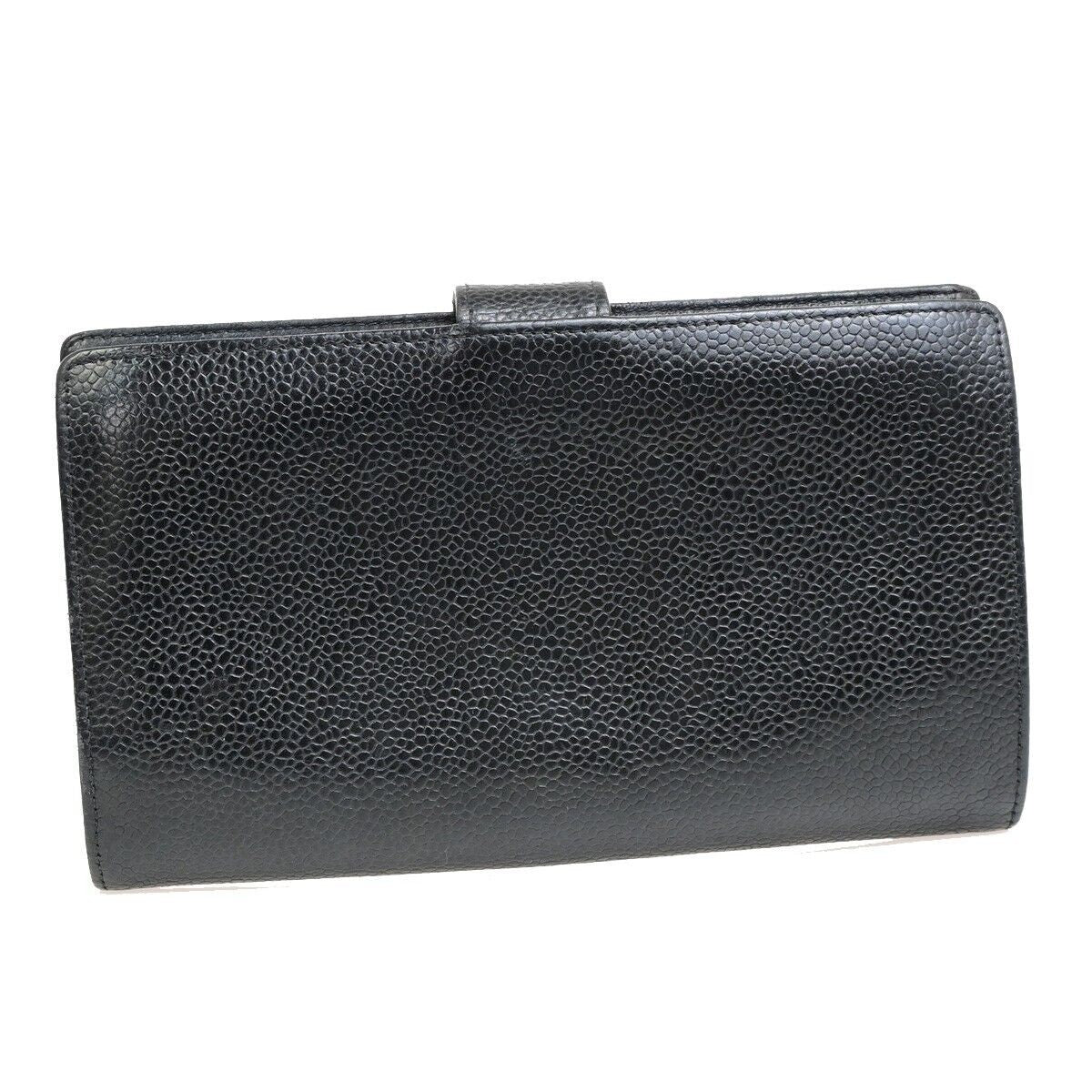 CHANEL CC Long Bifold Wallet Purse Grained Calfskin Leather Black GHW 36RK886