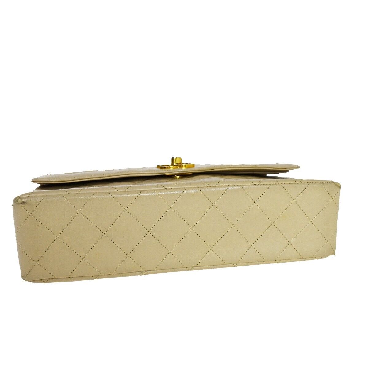 CHANEL CC Double Flap Paris Matelasse Chain Shoulder Bag Beige Vintage 648RH752