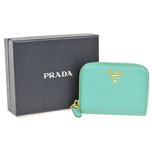 PRADA Zip Around Coin Case Compact Wallet Saffiano Leather Blue Italy 65CA850