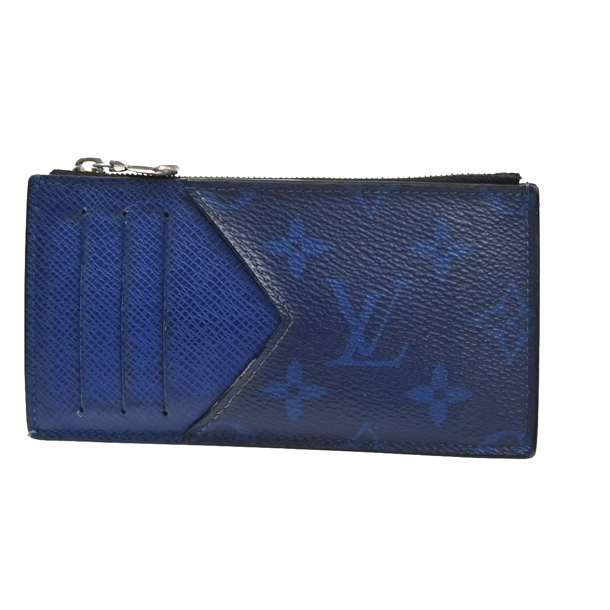 LOUIS VUITTON Logo Coin Card Case Taigarama Leather Cobalt Blue M30270 62KC703