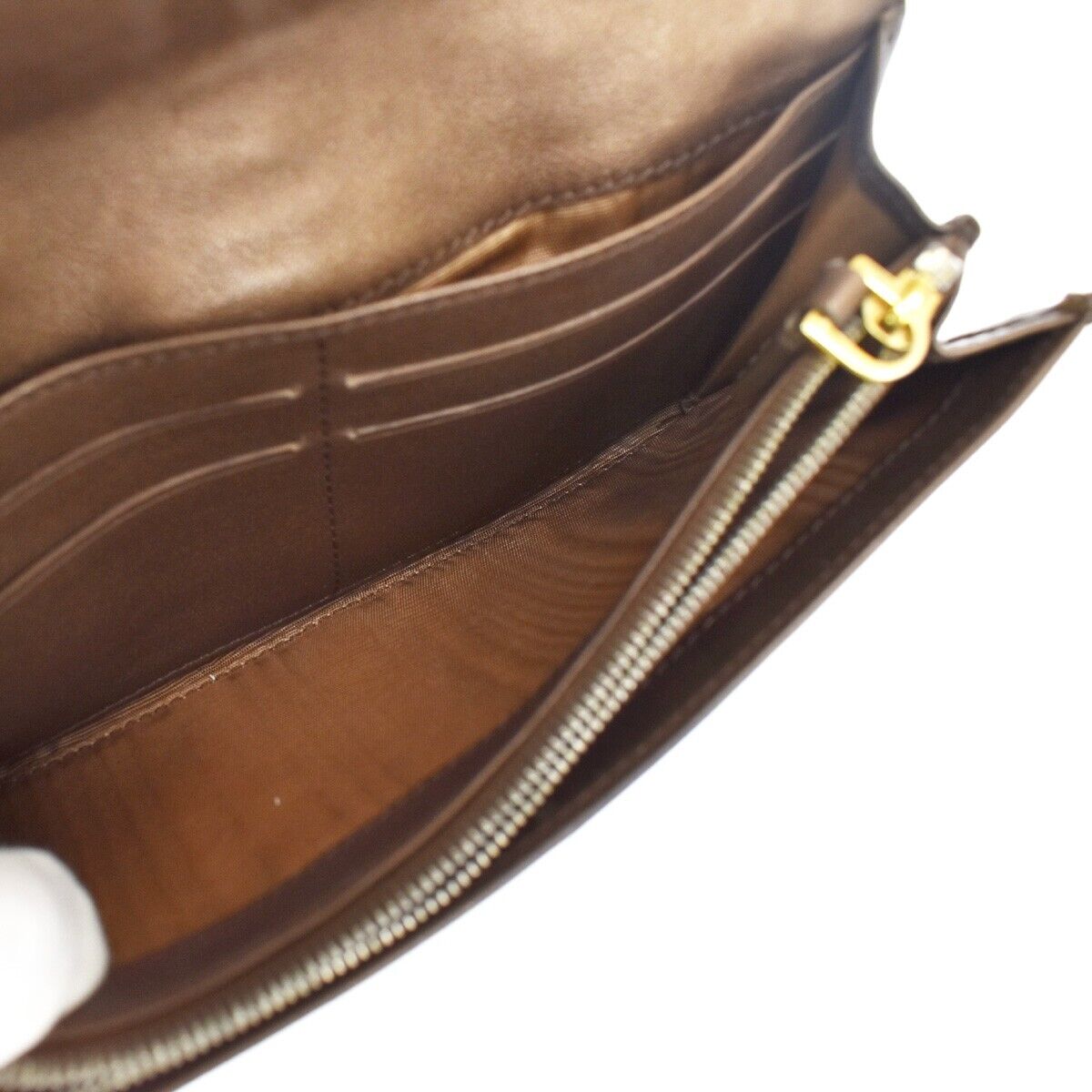 CELINE Logo Macadam Long Bifold Wallet Purse Suede Leather Brown 07GA648