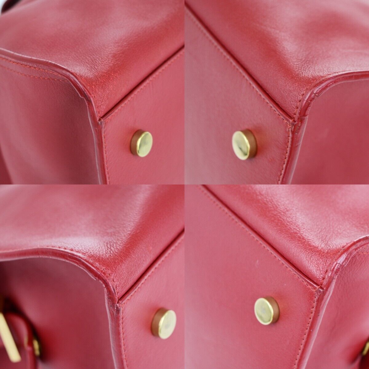 SAINT LAURENT YSL Logo Cabas 2 Way Hand Bag Leather Red GHW Italy 29EC867