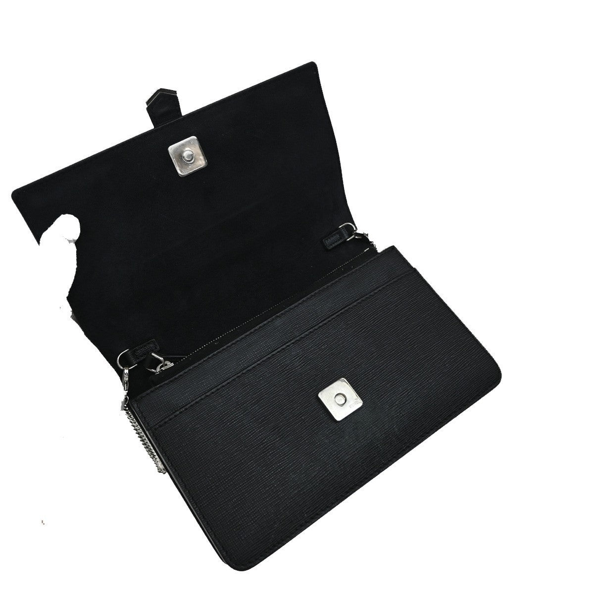 FENDI Karlito Karl Lagerfeld Chain Wallet Shoulder Bag Leather Black 85EG190
