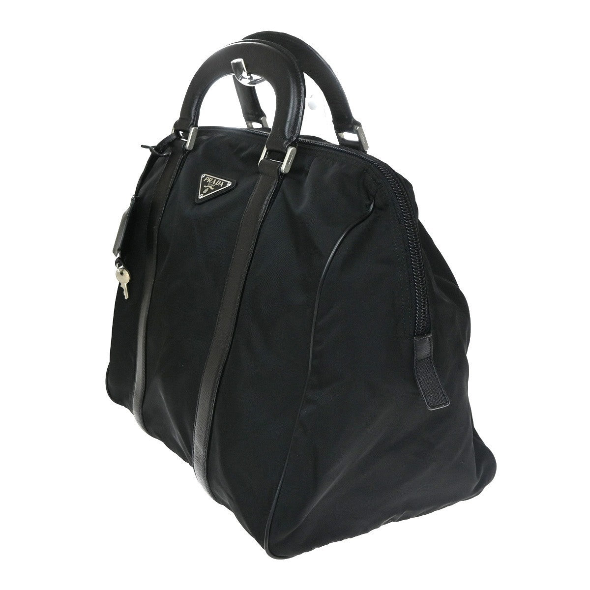 PRADA MILANO Logo Tessuto Hand Bag Nylon Leather Black SHW  61CB060