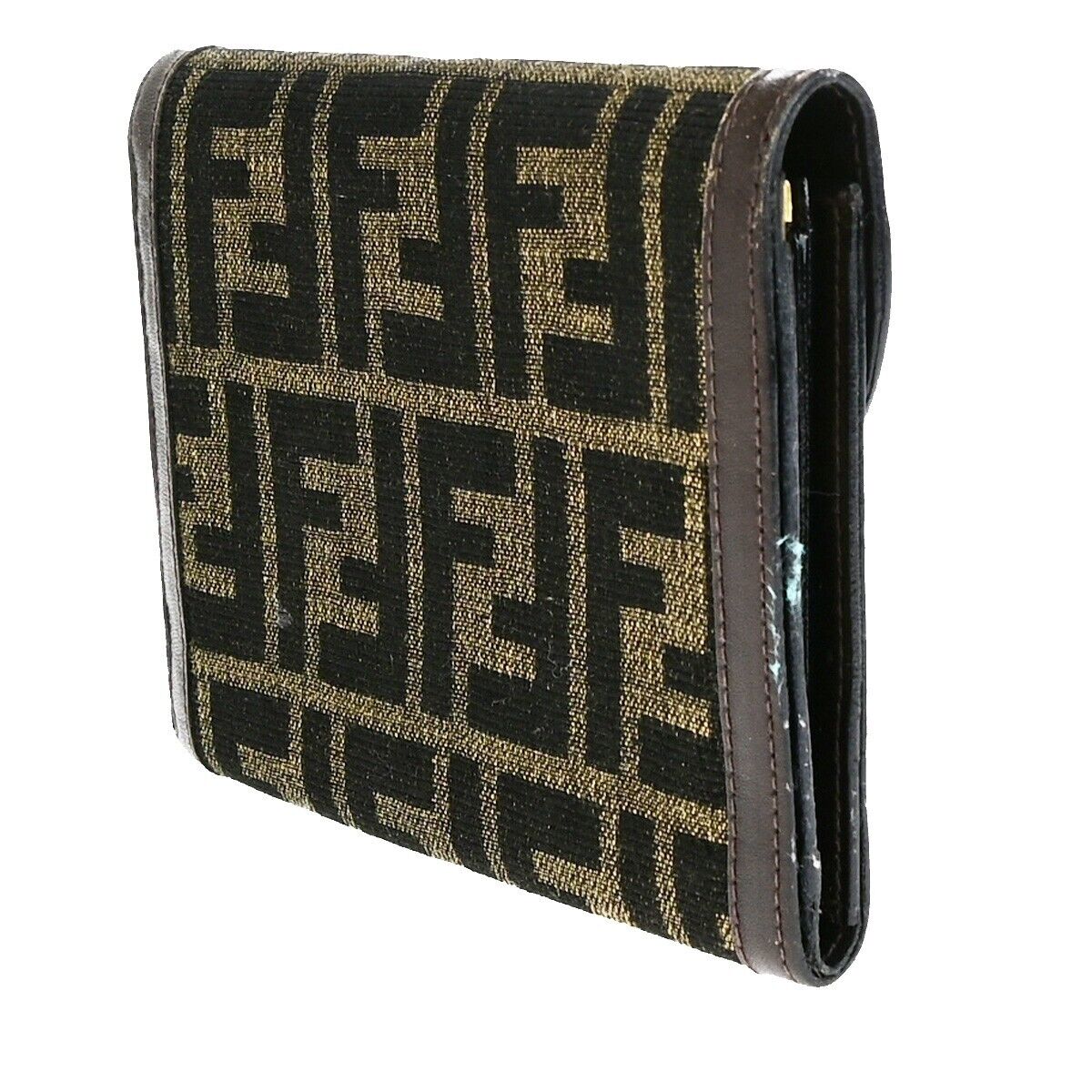 FENDI Logo Zucca Pattern Bifold Wallet Purse Canvas Leather Brown Italy 01EB515