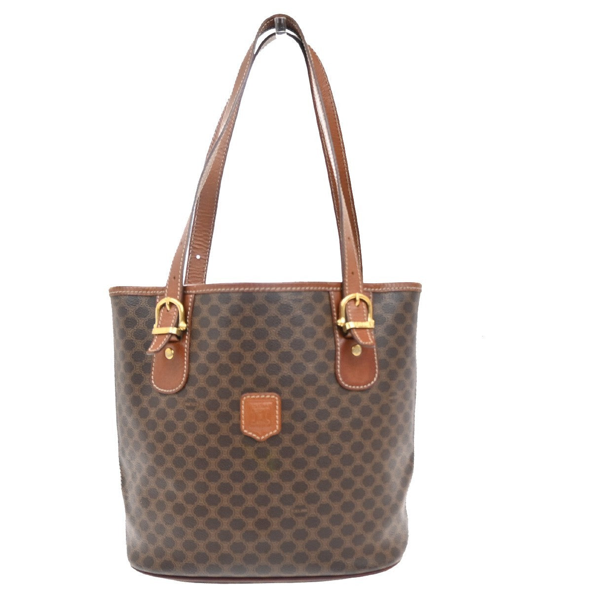 CELINE Logo Macadam Pattern Shoulder Bag PVC Leather Brown Italy Gold 04FC142