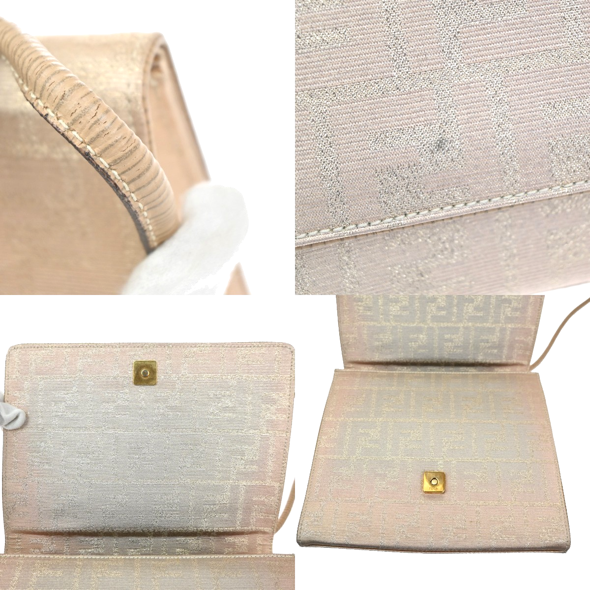 FENDI Zucca Pattern Flap Shoulder Bag Canvas Leather Pink Beige Italy 87KC934