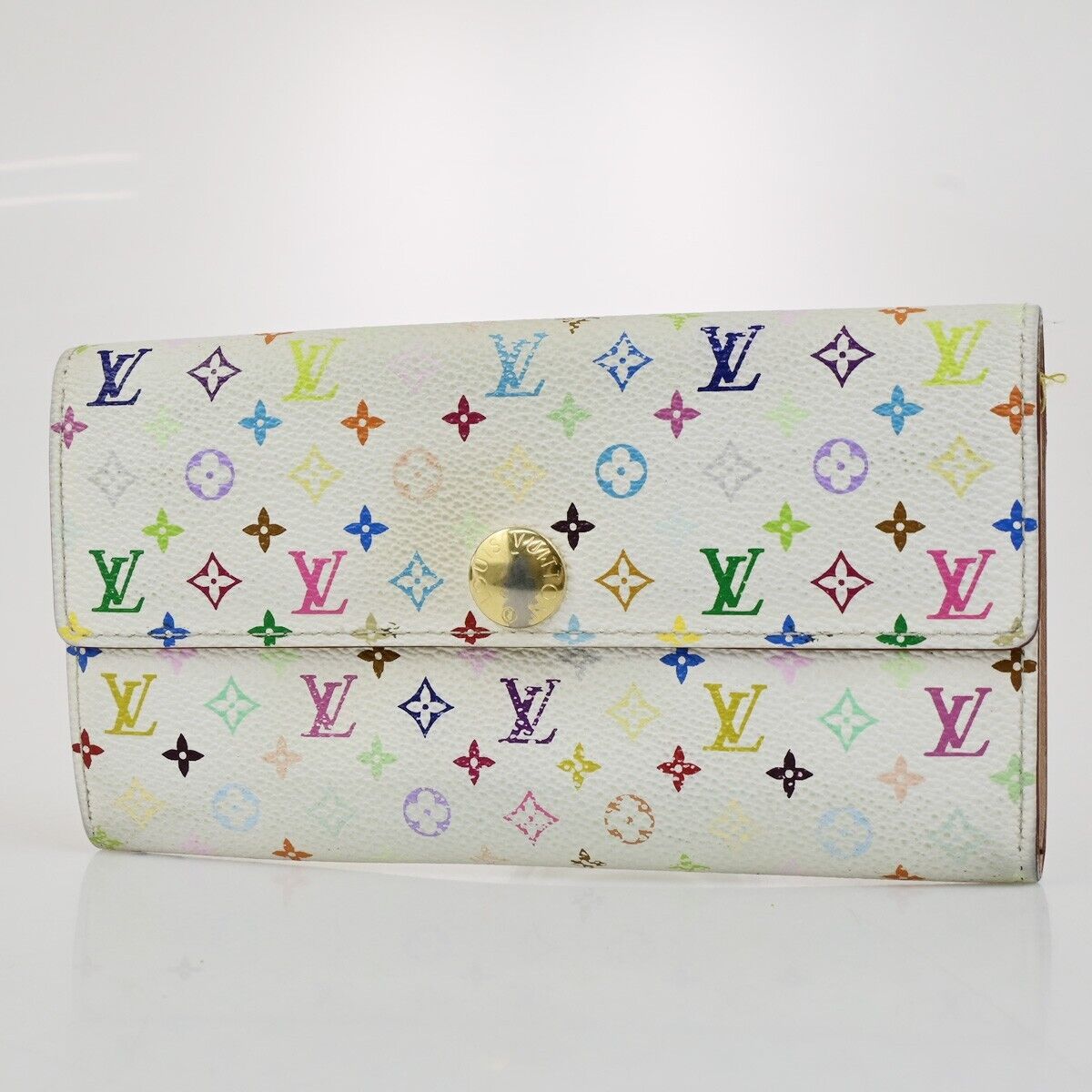 LOUIS VUITTON Long Bifold Wallet Portefeuille Sara multi White M93532 61KA458