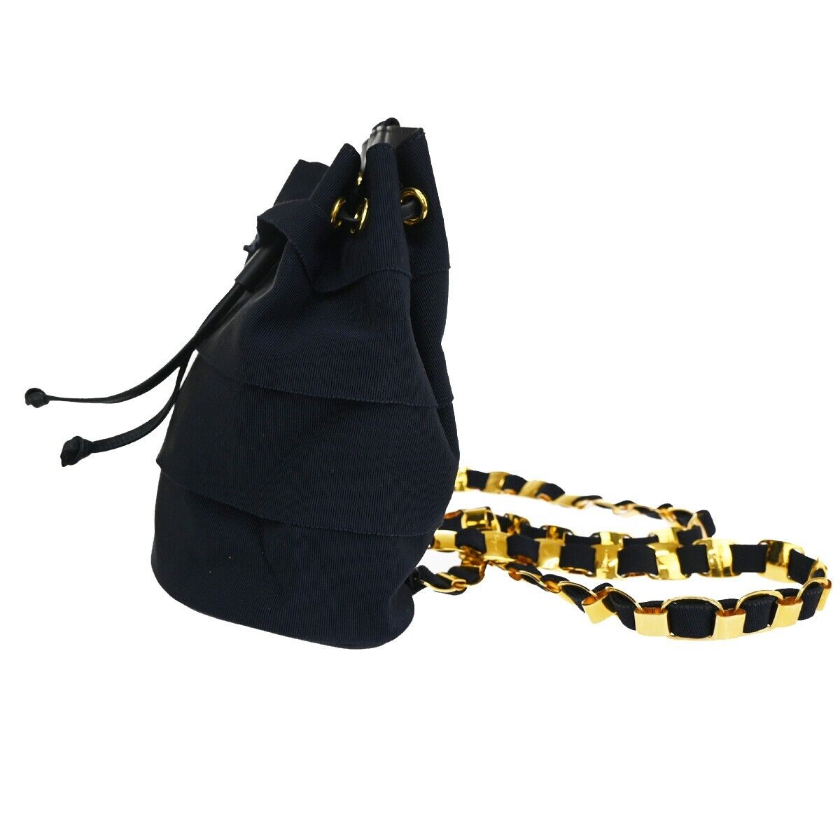 SALVATORE FERRAGAMO Vara Chain Backpack Bag Canvas Leather Navy Blue GHW 68YD430
